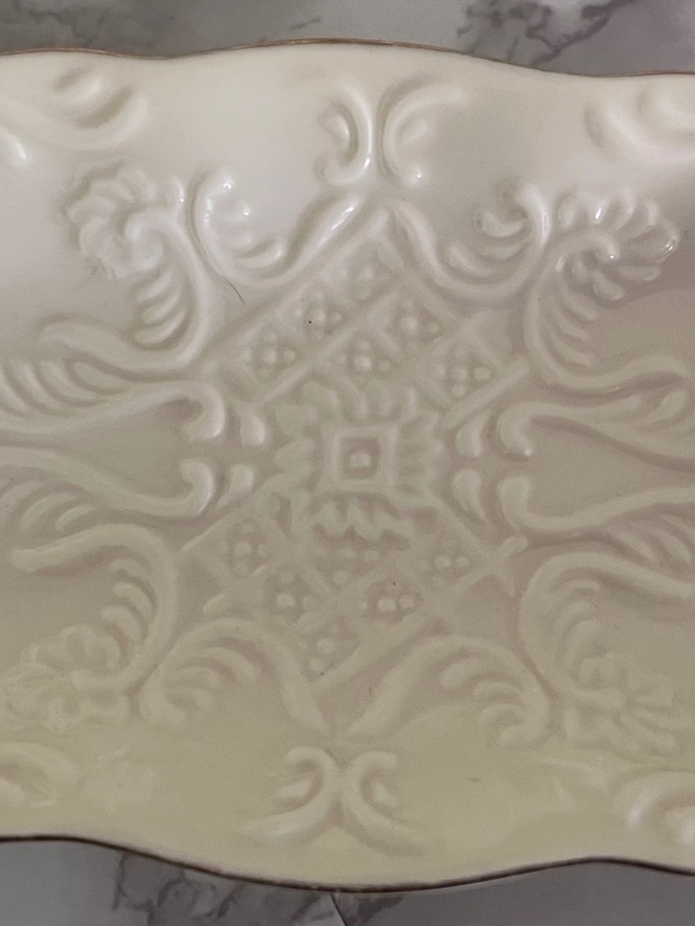 Formalities Baum Bros Ivory Embossed Porcelain Soap Dish Gold Trim Victorian